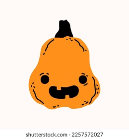 Halloween cute pumpkin with smiley face. Flat vector illustration.