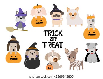 Halloween Cute Puppies, Halloween cute dog set, Poodle,Frenchie,Pug,Corgi, Dachshund Dracula, Witches, Mummy, Pumpkin 