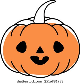 Calabaza naranja linda y aterradora de Halloween. Otoño, icono de vacaciones de otoño. Estilo lineal. Dibujo de líneas. Espeluznante, aterrador, truco o trato. Jack O. Lantern. Sencillo, minimalista. Ilustración vectorial.