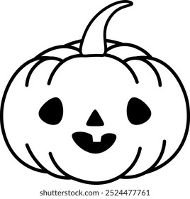 Halloween abóbora fofa e assustadora. Ícone outono, outono e feriados. Estilo linear. Linhagem. Desenho de linha. Assustador, assustador, truque ou deleite. Jack O Lanterna. Minimalista. Preto e branco. Ilustração vetorial.