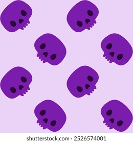 Halloween design de padrão sem costura bonito. Ilustração de crânio roxo ou violeta. Padrão engraçado para embrulhar papel, têxtil.