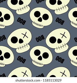 Halloween cute skull with boo childish seamless pattern. vector illustration for fashion textile print and wrapping with festive design.