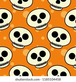 Halloween cute skull on orange background seamless pattern. vector illustration for fashion textile print and wrapping with festive design.