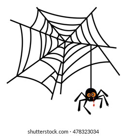 Halloween cute spider on web vector isolated on white background