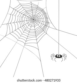 Halloween cute spider and web isolated on white background, vector illustration.