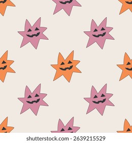 Halloween cute stars monsters vector seamless pattern for fabric, textile, wallpaper, wrapping, scrapboking. 