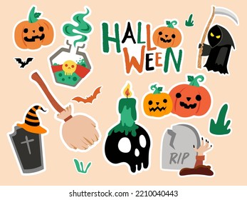 halloween cute sticker with autumn color