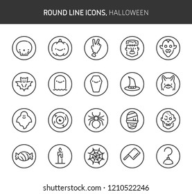 Halloween cute theme, round line icons. The illustrations are vector , editable stroke, 64x64, pixel perfect files.  Crafted with passion.