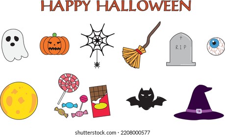 Halloween cute vector design element set isolated on a white background.