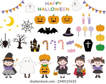 Halloween cute vector icon illustration set    　 Halloween, children, costumes, October, autumn