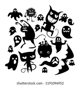 Halloween cute vector illustrationset of cheerful halloween characters on a white background. vector illustration