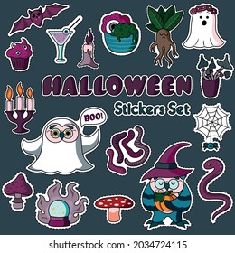 Halloween cute vector stickers set