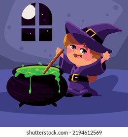 halloween cute witch with cauldron