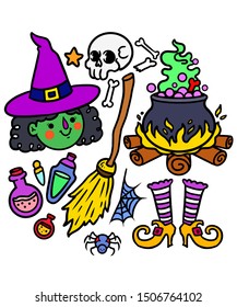 halloween cute witch set of vectors