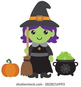 Halloween cute witch vector