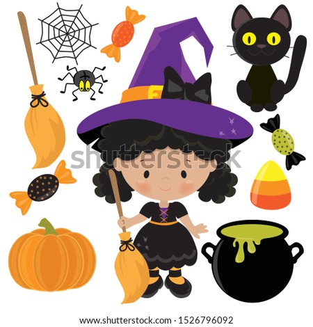 Halloween cute witch vector cartoon illustration