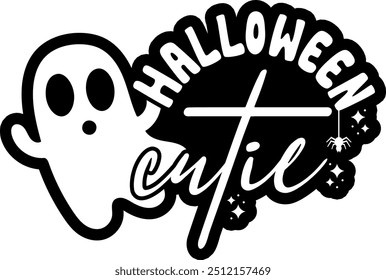 halloween cutie ghost black vector graphic design and cut file