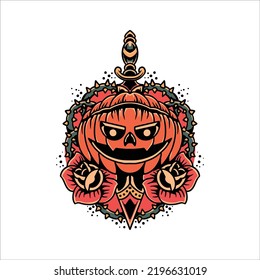 halloween dagger tattoo vector design