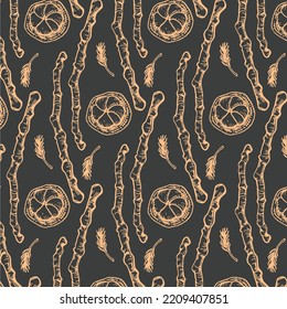 Halloween dainty pattern with pumpkins and twigs. Vector contour image for scrapbooking, gift packing, textiles