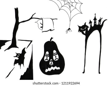 Halloween Dali Tree Cat Bat Spiderweb