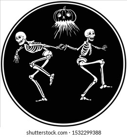Halloween dance party. Skeletons incendiary swing dance.