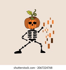 Halloween dancing pumpkin skeleton sticker