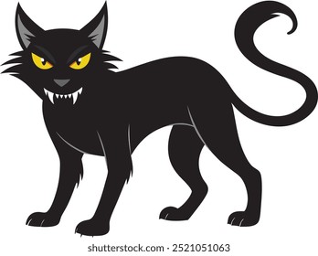 Halloween dangerous looking scary black cat isolated on white