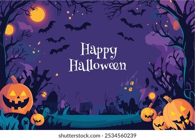 halloween dark background with bat and pumpkins 