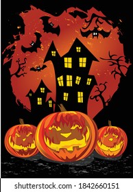 Halloween, dunkler Hintergrund mit Kürbissen. Vektorgrafik. Vollständig editierbar, keine Mischungen, Farbverlauf-Maschenweite Verwendung.
Vektorgrafik Hintergrund für Halloween-Partyeinladung, Grußkarte, Web, Social Media.