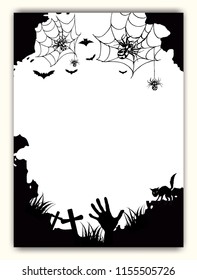 Halloween and dark castle on black Moon background, illustration.