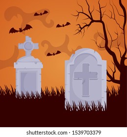 halloween dark cemetery scene icon vector illustration design