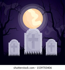 halloween dark cemetery scene icon vector illustration design