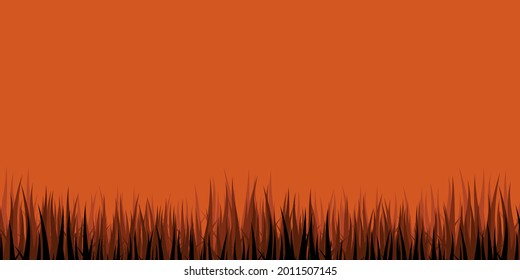 Halloween dark grass border frame on orange background vector illustration