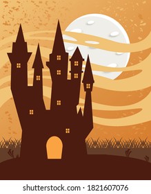 halloween dark haunted castle scene vector illustration design