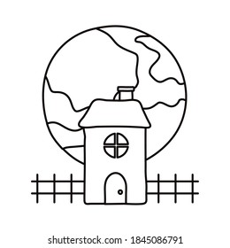 halloween dark house with moon line style icon vector illustration design