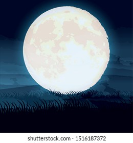 halloween dark night scene with full moon vector illustration design