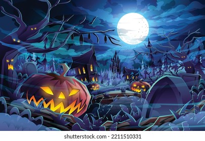 Halloween Dark Night Scenery Background Concept Vector