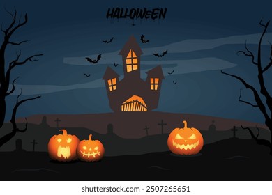 Halloween dark night silhouette landscape illustration concept.