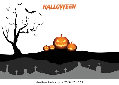 Halloween dark night silhouette landscape illustration concept.