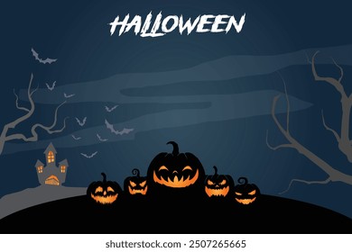 Halloween dark night silhouette landscape illustration concept.