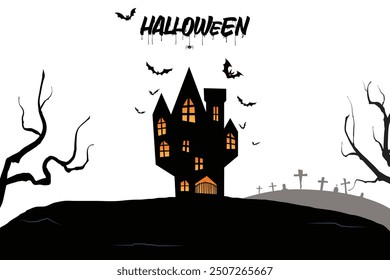 Halloween dark night silhouette landscape illustration concept.