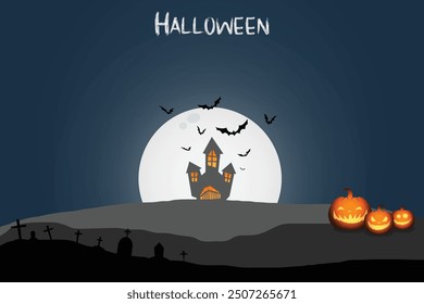 Halloween dark night silhouette landscape illustration concept.