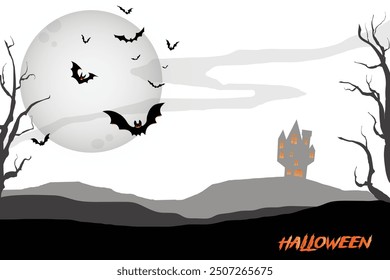 Halloween dark night silhouette landscape illustration concept.