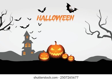 Halloween dark night silhouette landscape illustration concept.