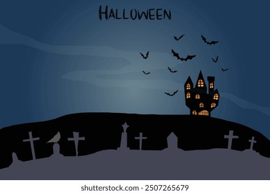 Halloween dark night silhouette landscape illustration concept.