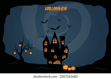 Halloween dark night silhouette landscape illustration concept.