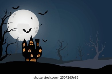 Halloween dark night silhouette landscape illustration concept.