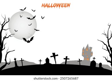 Halloween dark night silhouette landscape illustration concept.