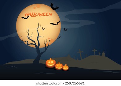 Halloween dark night silhouette landscape illustration concept.