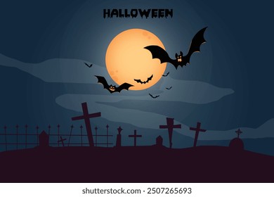 Halloween dark night silhouette landscape illustration concept.